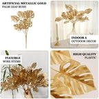 4 - Pack Artificial Monstera Leaves Bushes Metallic Gold - Themed Weddings Parties & Events 14" - Bell Racket Store