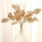 4 - Pack Artificial Monstera Leaves Bushes Metallic Gold - Themed Weddings Parties & Events 14" - Bell Racket Store