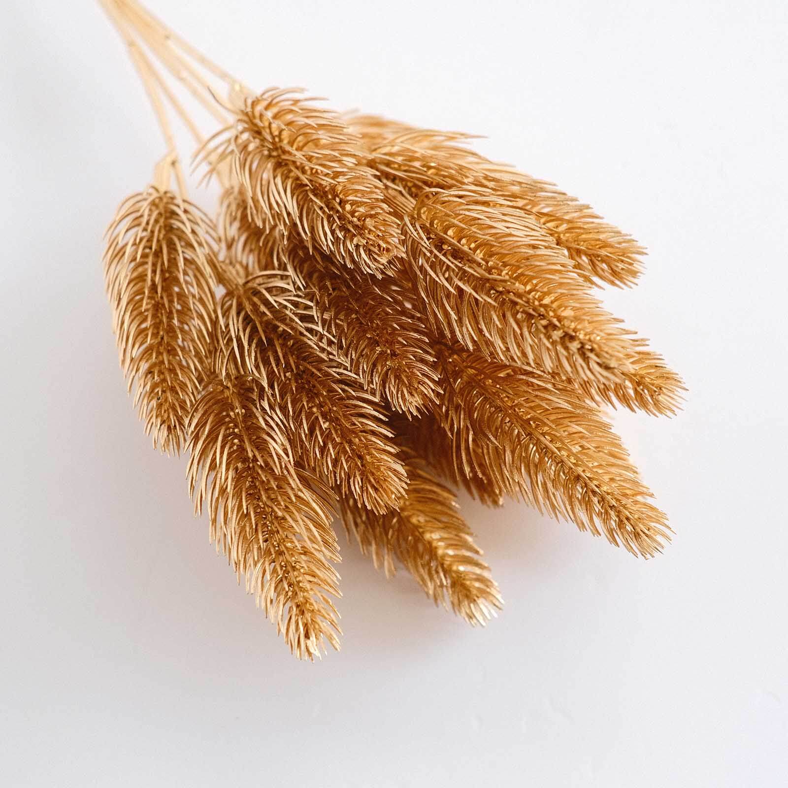 4 - Pack Artificial Pine Branches Metallic Gold - Flexible Faux Pine Needle Sprigs Floral Sprays for DIY Garland Wreath Holidays & Home Decor 11" - Bell Racket Store