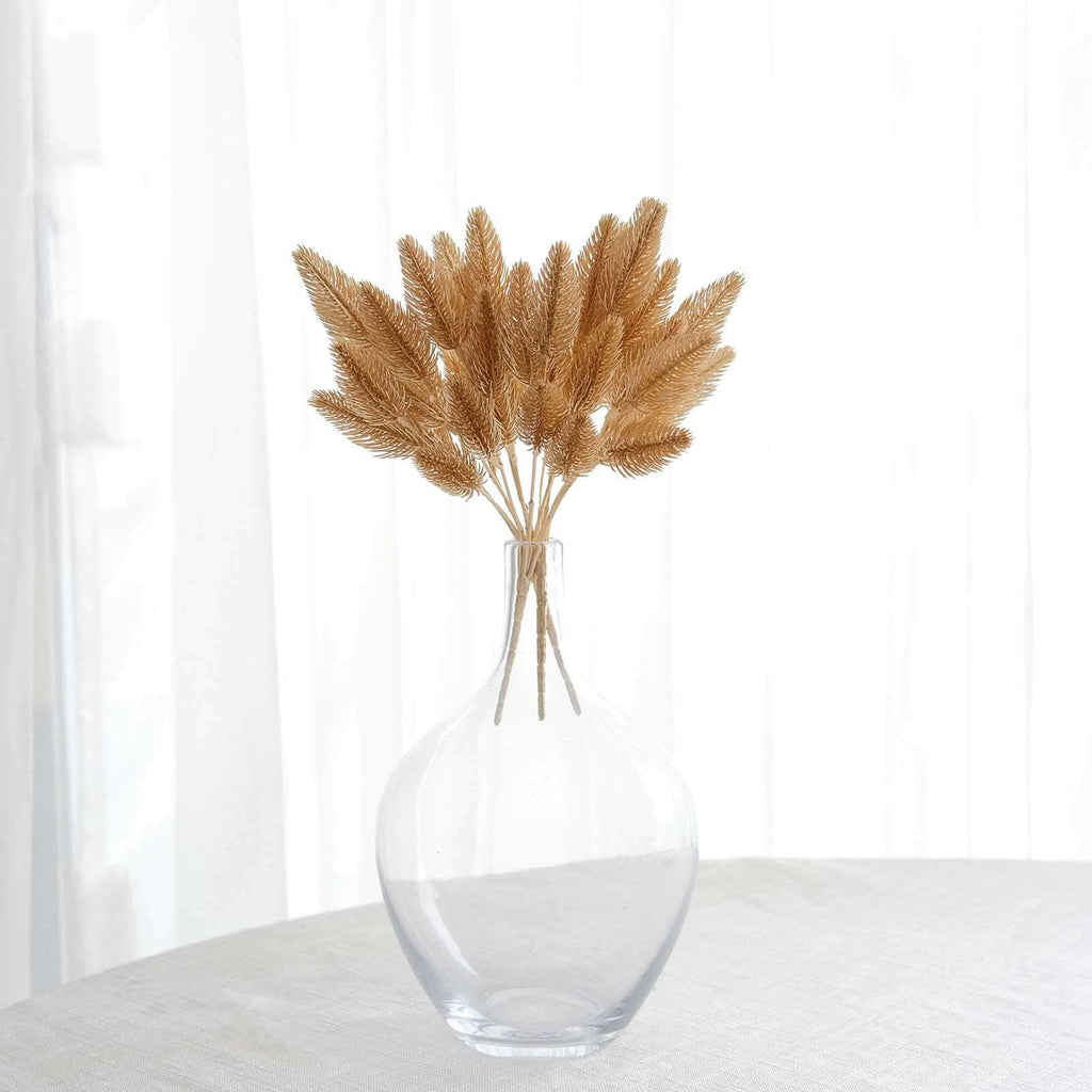 4 - Pack Artificial Pine Branches Metallic Gold - Flexible Faux Pine Needle Sprigs Floral Sprays for DIY Garland Wreath Holidays & Home Decor 11" - Bell Racket Store