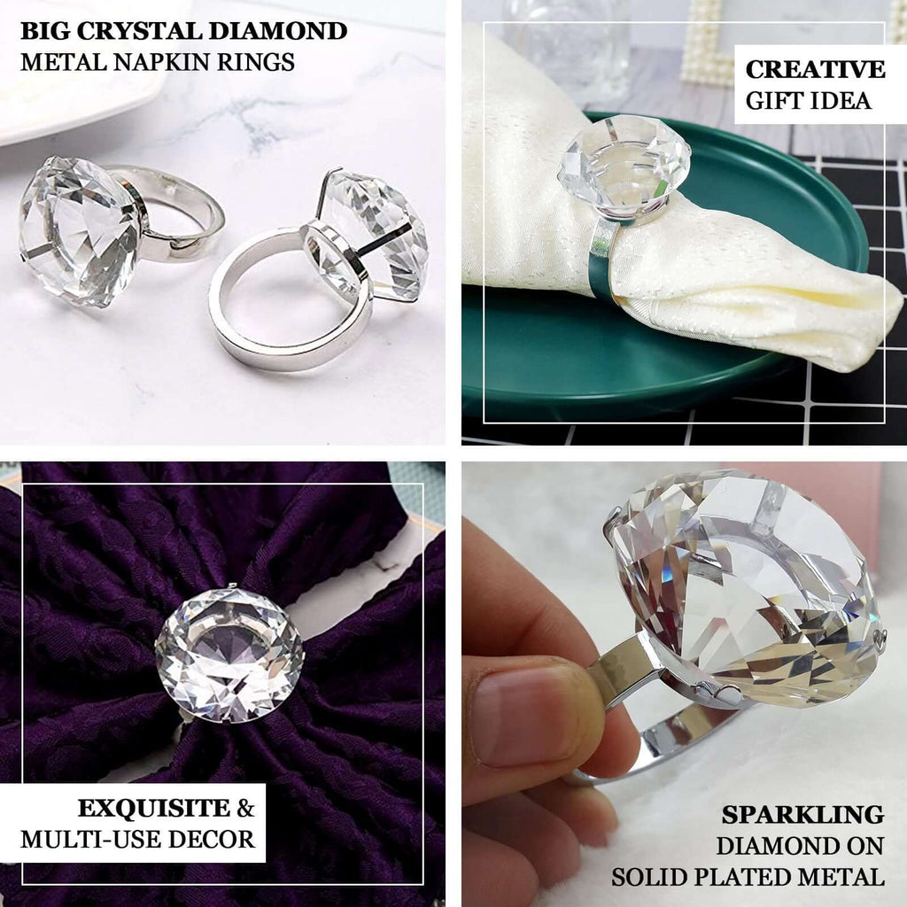 4 Pack Big Crystal Diamond Metal Napkin Holders, Bling Rhinestone Napkin Rings - 2.5" - Bell Racket Store