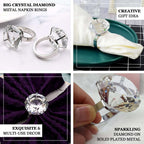4 Pack Big Crystal Diamond Metal Napkin Holders, Bling Rhinestone Napkin Rings - 2.5" - Bell Racket Store