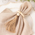4 Pack Cream Wooden Napkin Rings with Woven Jute Beaded Tassel, Rustic Boho Chic Serviette Buckles - Bell Racket Store