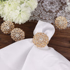 4 Pack Diamond Rhinestone Gold Metal Flower Napkin Rings, Decorative Napkin Buckle Holders - Bell Racket Store