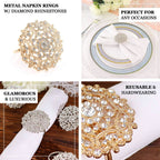 4 Pack Diamond Rhinestone Gold Metal Flower Napkin Rings, Decorative Napkin Buckle Holders - Bell Racket Store