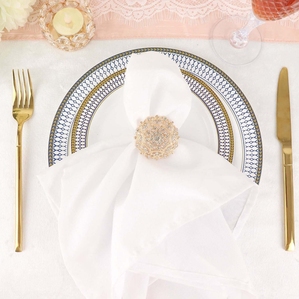 4 Pack Diamond Rhinestone Gold Metal Flower Napkin Rings, Decorative Napkin Buckle Holders - Bell Racket Store