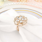 4 Pack Diamond Rhinestone Gold Metal Rose Flower Napkin Rings, Decorative Napkin Buckle Holders - Bell Racket Store