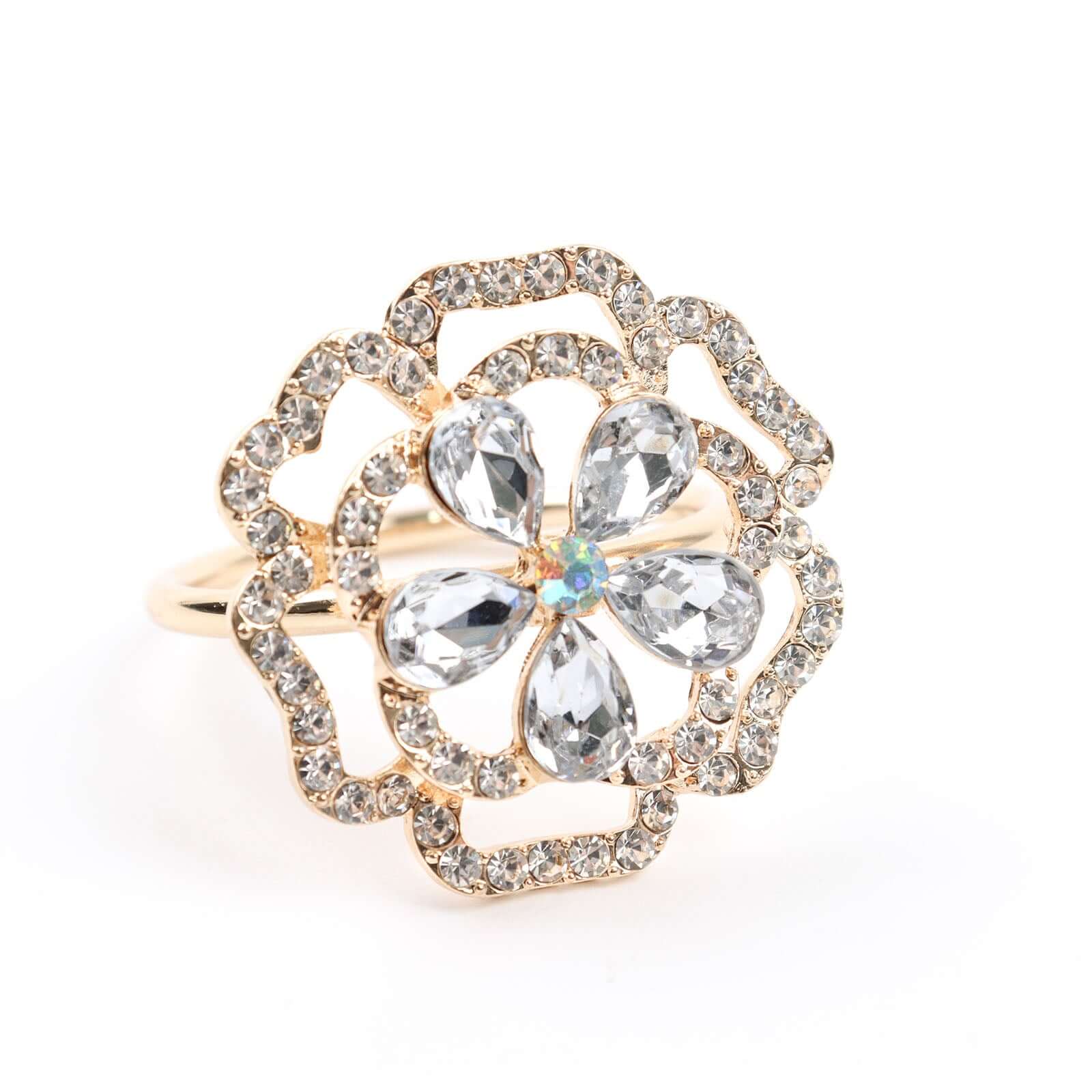 4 Pack Diamond Rhinestone Gold Metal Rose Flower Napkin Rings, Decorative Napkin Buckle Holders - Bell Racket Store