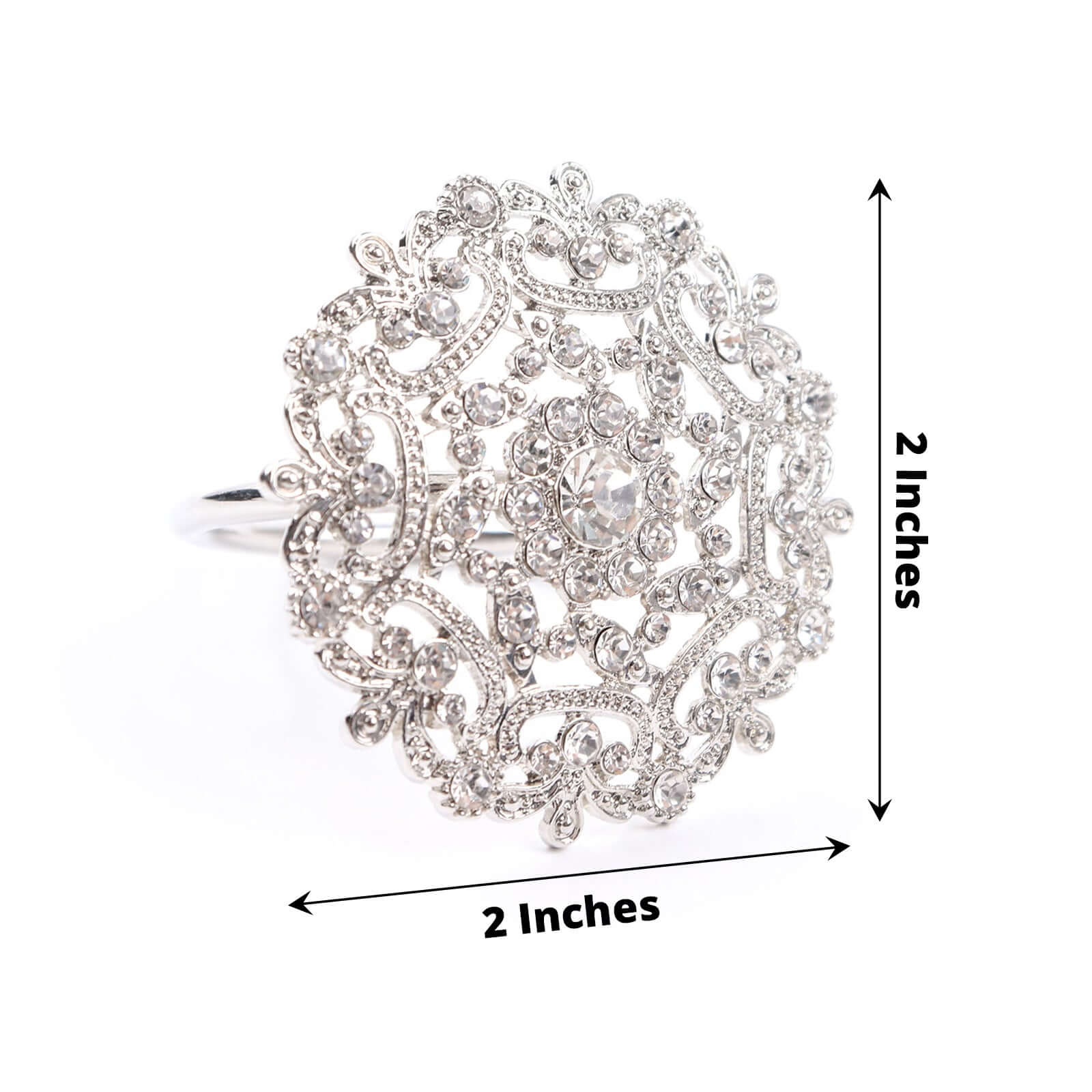 4 Pack Diamond Rhinestone Silver Metal Flower Napkin Rings, Decorative Napkin Buckle Holders - Bell Racket Store