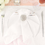 4 Pack Diamond Rhinestone Silver Metal Flower Napkin Rings, Decorative Napkin Buckle Holders - Bell Racket Store