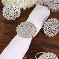 4 Pack Diamond Rhinestone Silver Metal Flower Napkin Rings, Decorative Napkin Buckle Holders - Bell Racket Store