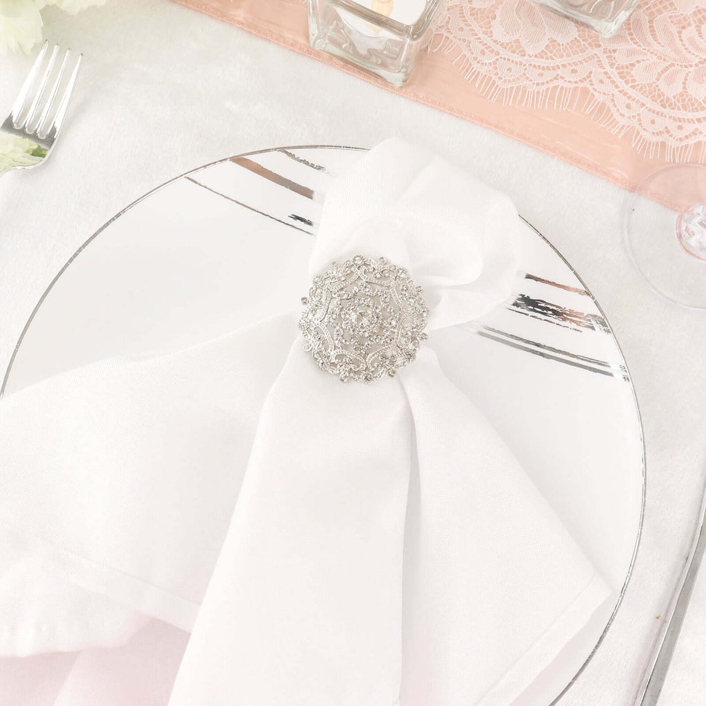 4 Pack Diamond Rhinestone Silver Metal Flower Napkin Rings, Decorative Napkin Buckle Holders - Bell Racket Store