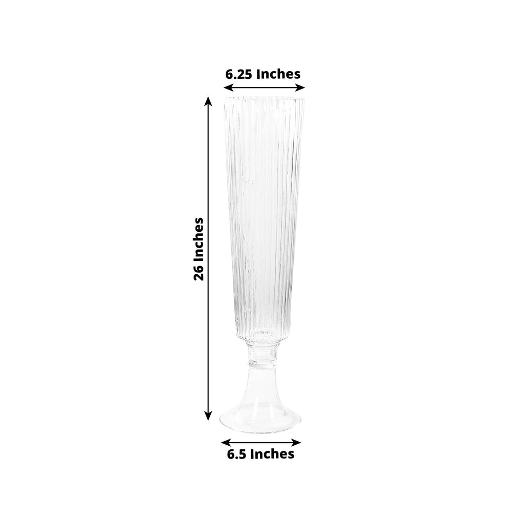 4 - Pack Glass Trumpet Vases Ribbed Design Clear - Durable Flower Centerpieces for Events 26" - Bell Racket Store