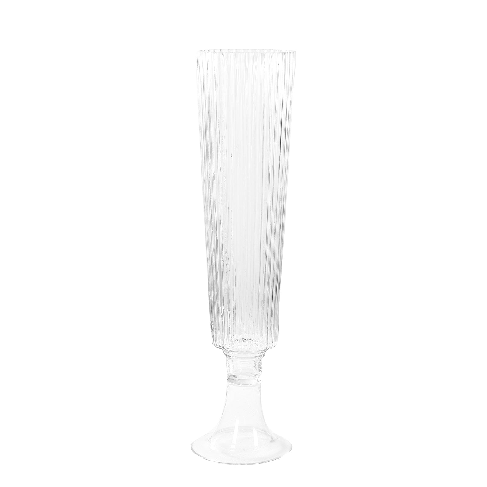 4 - Pack Glass Trumpet Vases Ribbed Design Clear - Durable Flower Centerpieces for Events 26" - Bell Racket Store