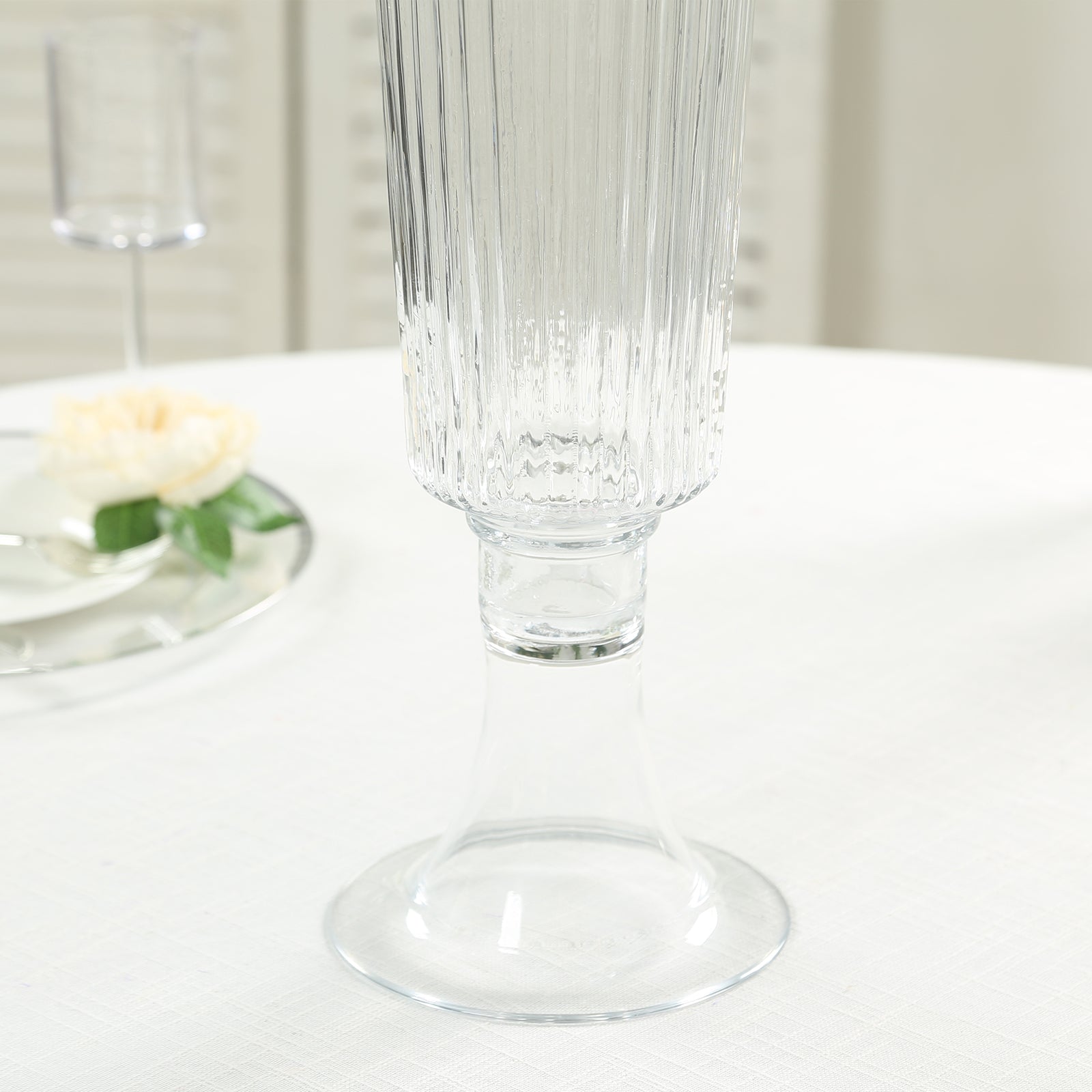 4 - Pack Glass Trumpet Vases Ribbed Design Clear - Durable Flower Centerpieces for Events 26" - Bell Racket Store