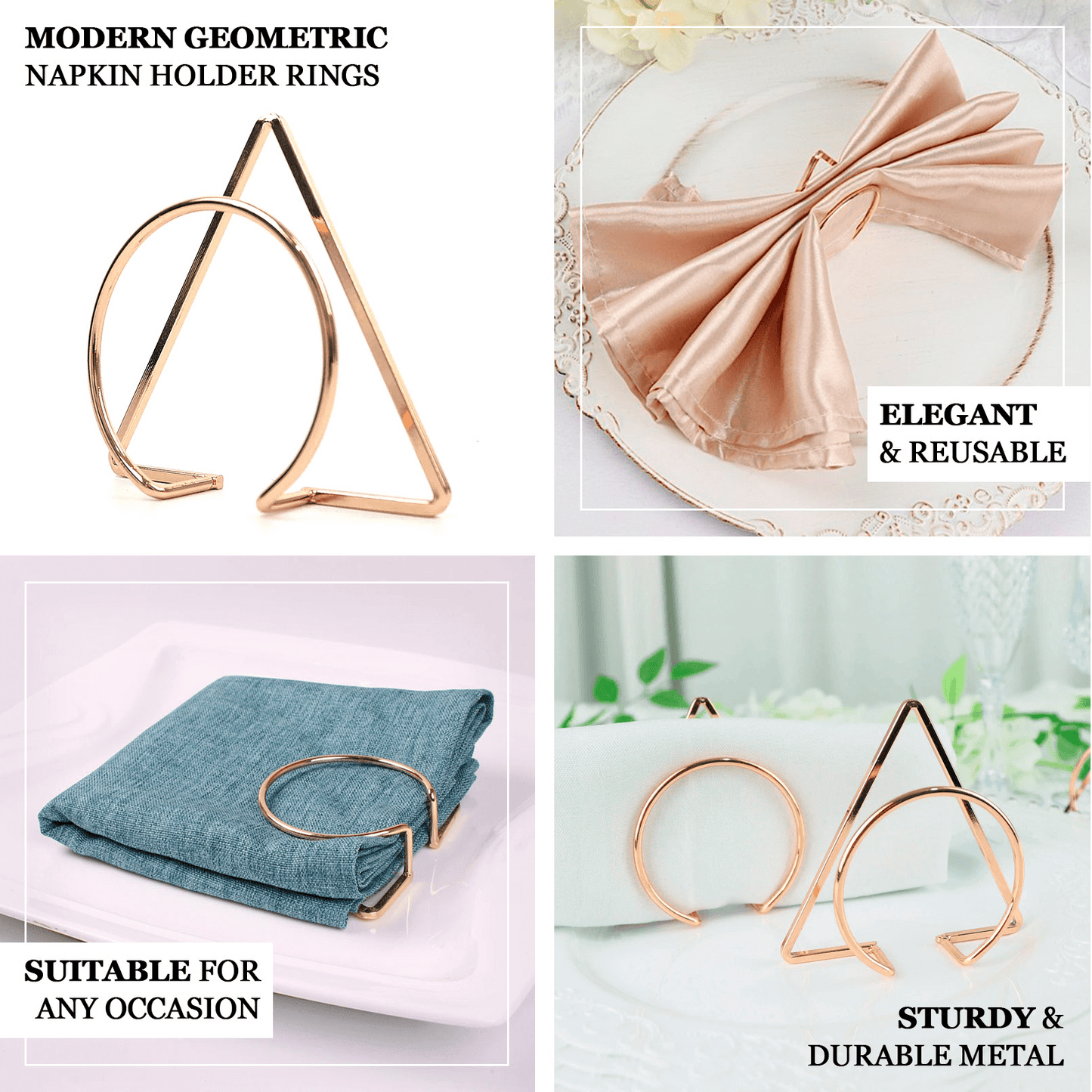 4 Pack Gold Geometric Metal Napkin Rings, Modern Nordic Napkin Holder Stands - Bell Racket Store
