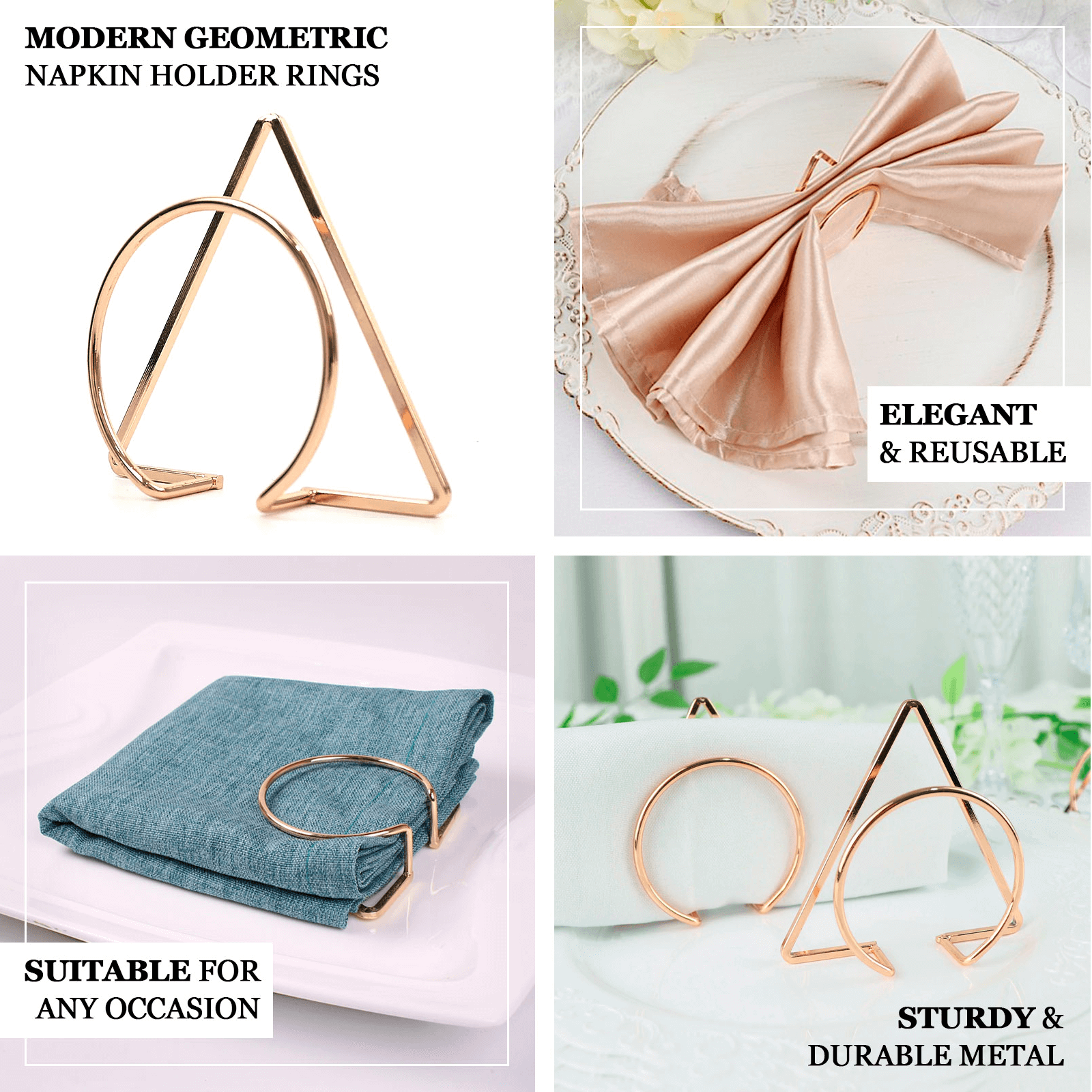 4 Pack Gold Geometric Metal Napkin Rings, Modern Nordic Napkin Holder Stands - Bell Racket Store