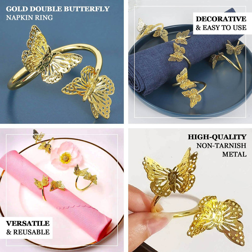 4 Pack Gold Laser Cut Butterfly Metal Napkin Holder Dining Table Decor, Spiral Wedding Napkin Rings - 2" - Bell Racket Store