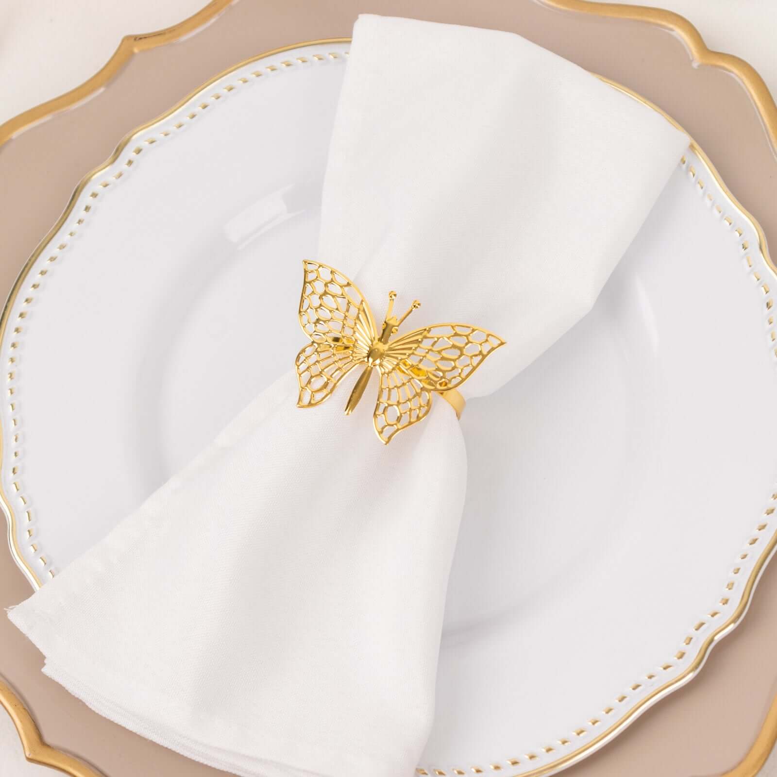 4 Pack Gold Metal Butterfly Napkin Rings, Decorative Laser Cut Cloth Napkin Holders - Bell Racket Store