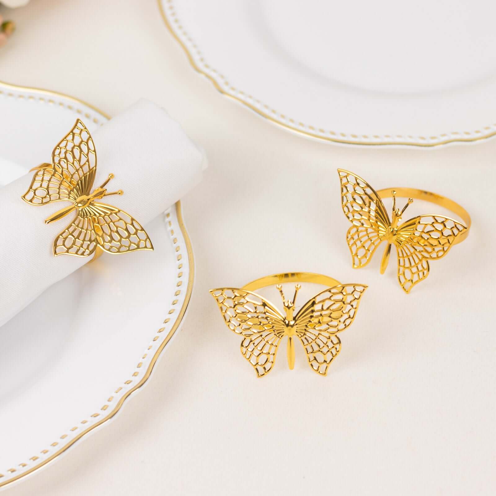 4 Pack Gold Metal Butterfly Napkin Rings, Decorative Laser Cut Cloth Napkin Holders - Bell Racket Store