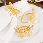 4 Pack Gold Metal Butterfly Napkin Rings, Decorative Laser Cut Cloth Napkin Holders - Bell Racket Store