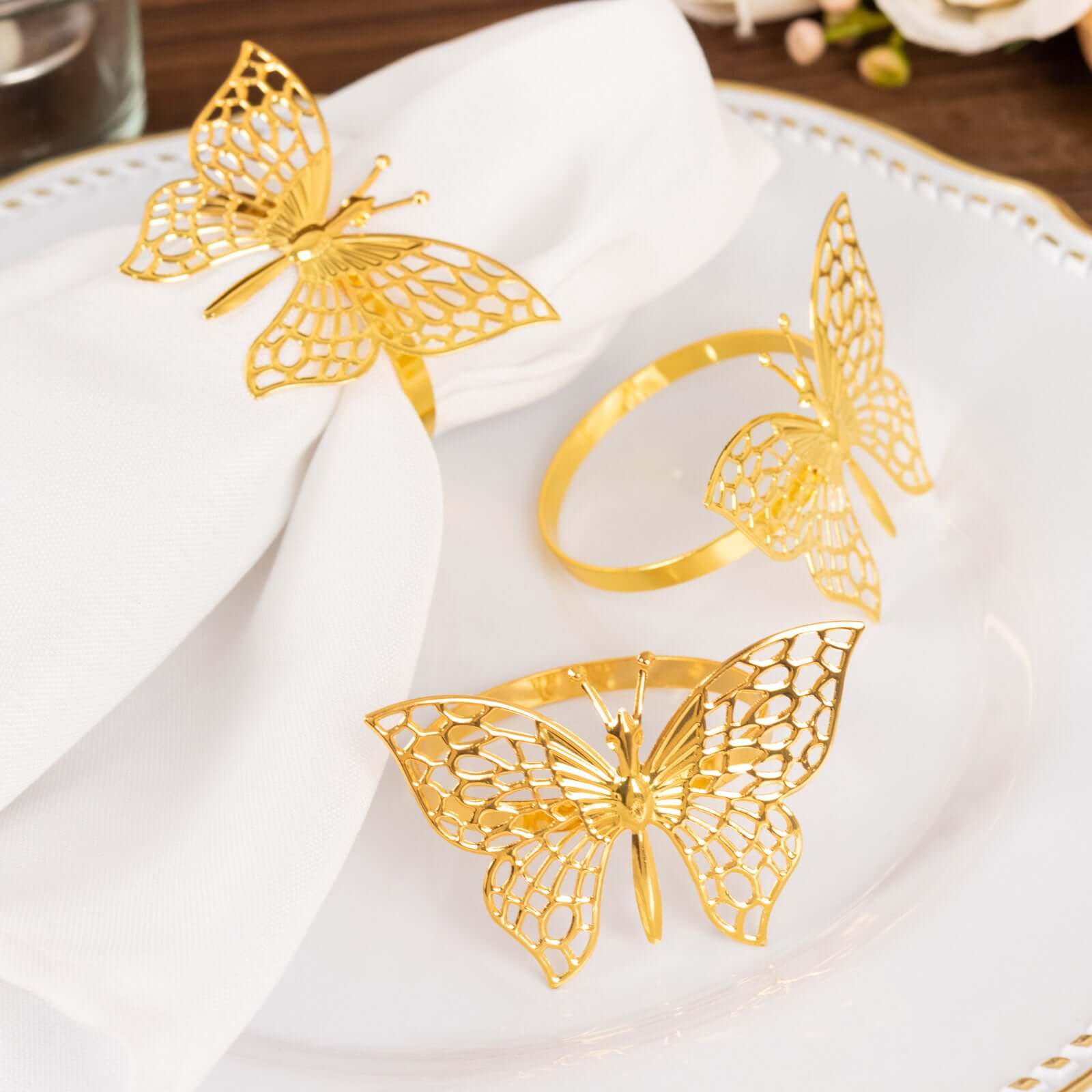 4 Pack Gold Metal Butterfly Napkin Rings, Decorative Laser Cut Cloth Napkin Holders - Bell Racket Store