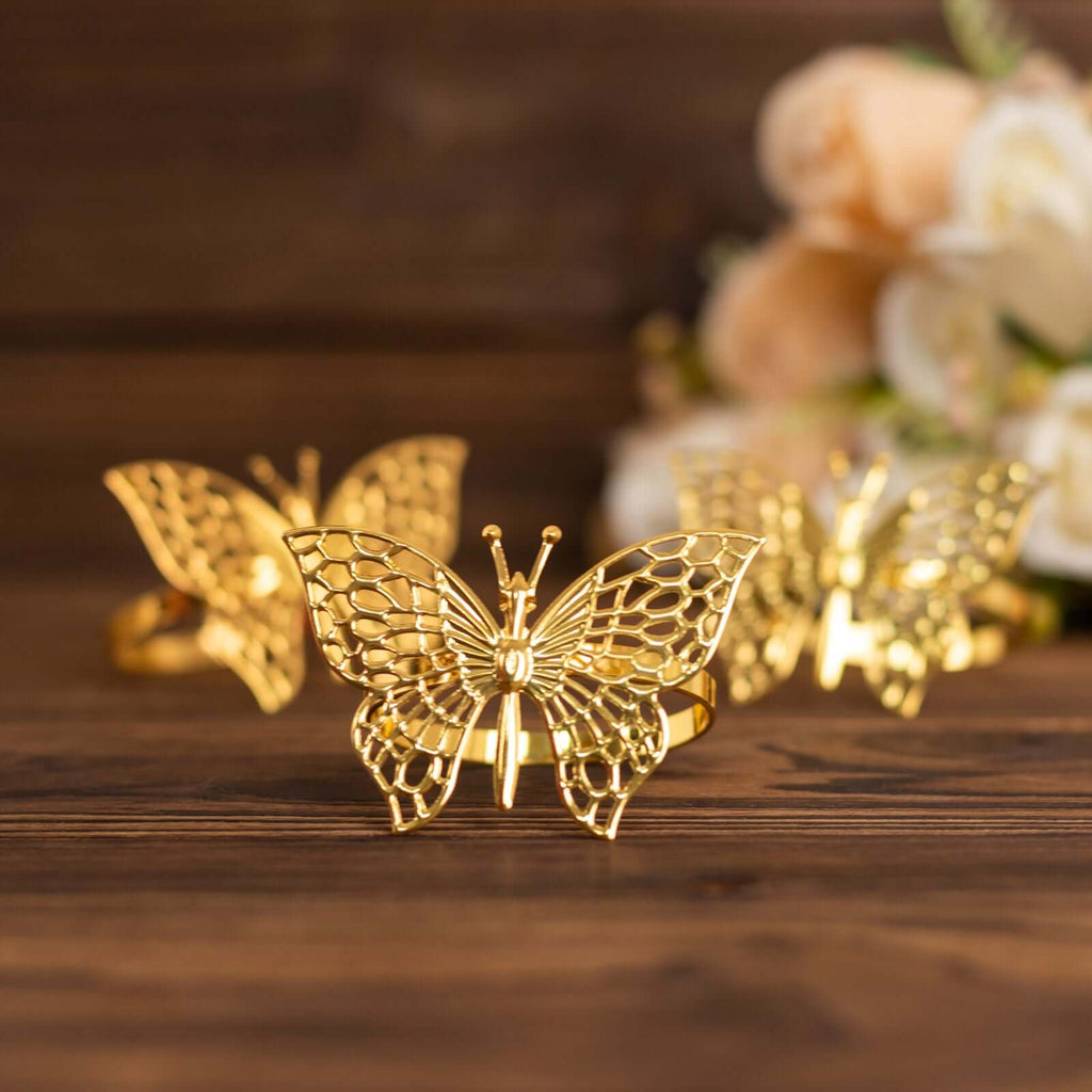 4 Pack Gold Metal Butterfly Napkin Rings, Decorative Laser Cut Cloth Napkin Holders - Bell Racket Store