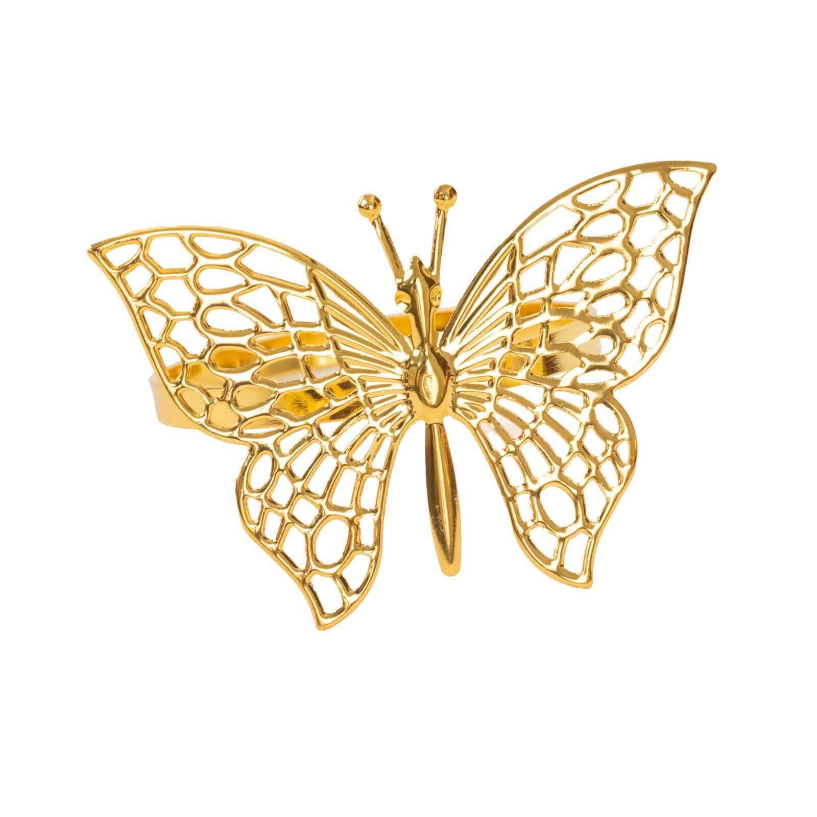 4 Pack Gold Metal Butterfly Napkin Rings, Decorative Laser Cut Cloth Napkin Holders - Bell Racket Store