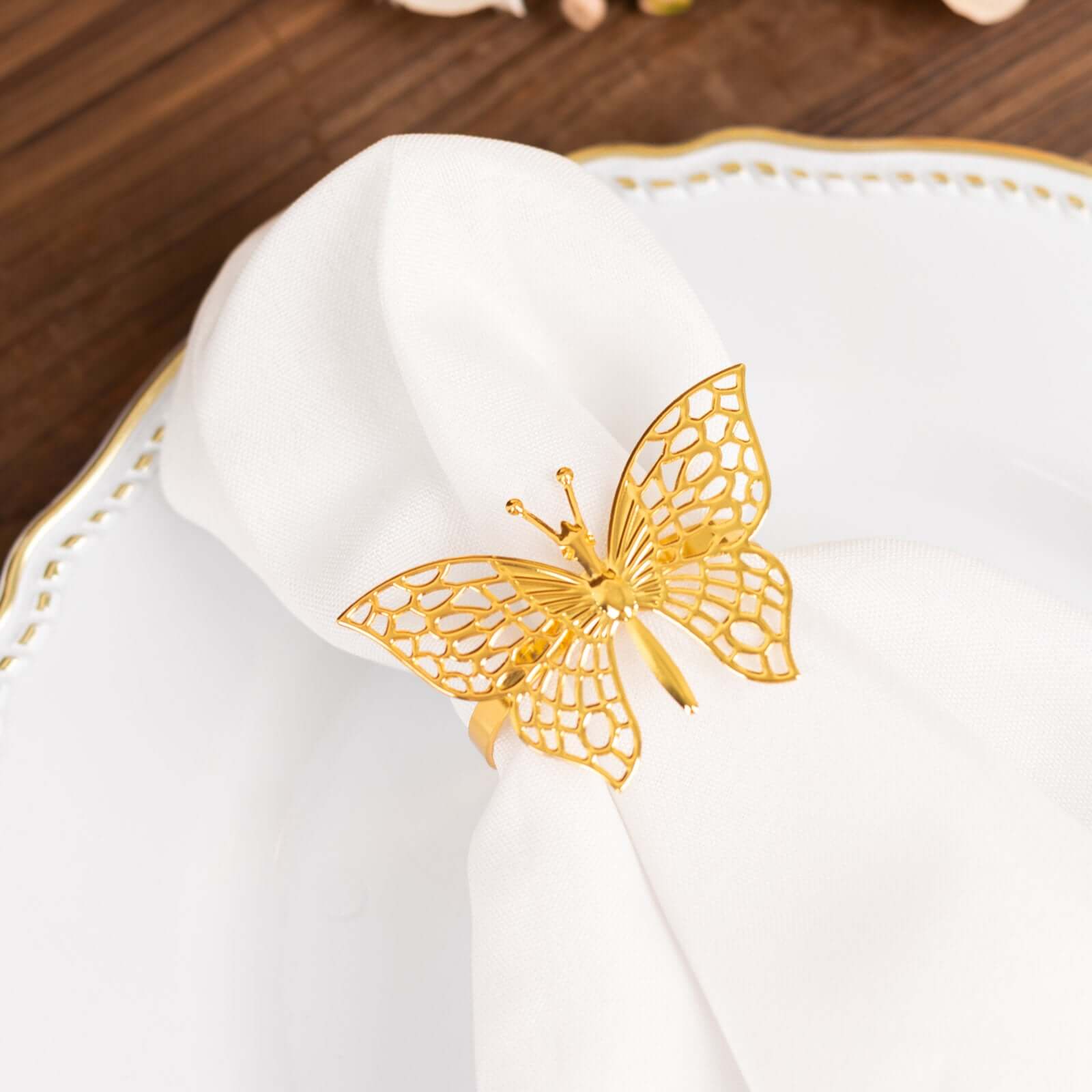 4 Pack Gold Metal Butterfly Napkin Rings, Decorative Laser Cut Cloth Napkin Holders - Bell Racket Store