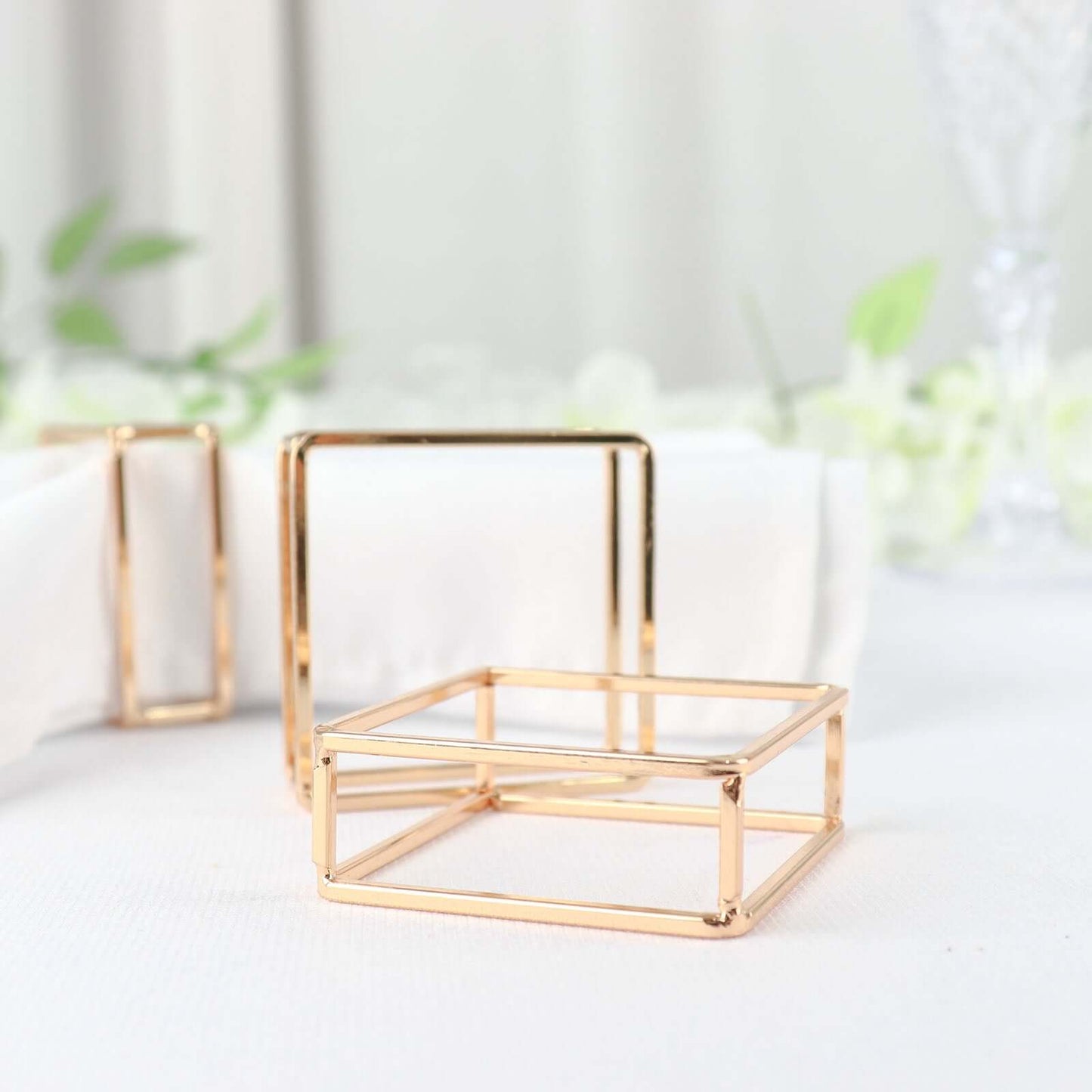 4 Pack Gold Metal Hollow Square Napkin Rings, Modern Geometric Cube Napkin Holders - Bell Racket Store