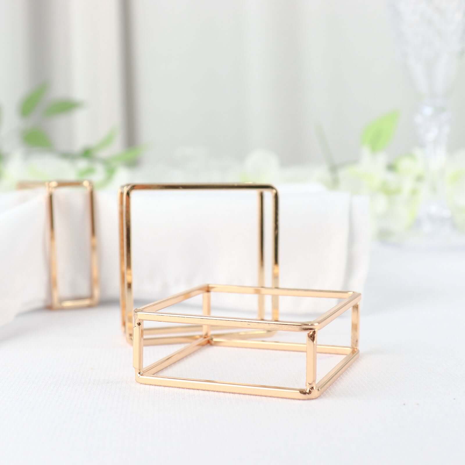 4 Pack Gold Metal Hollow Square Napkin Rings, Modern Geometric Cube Napkin Holders - Bell Racket Store