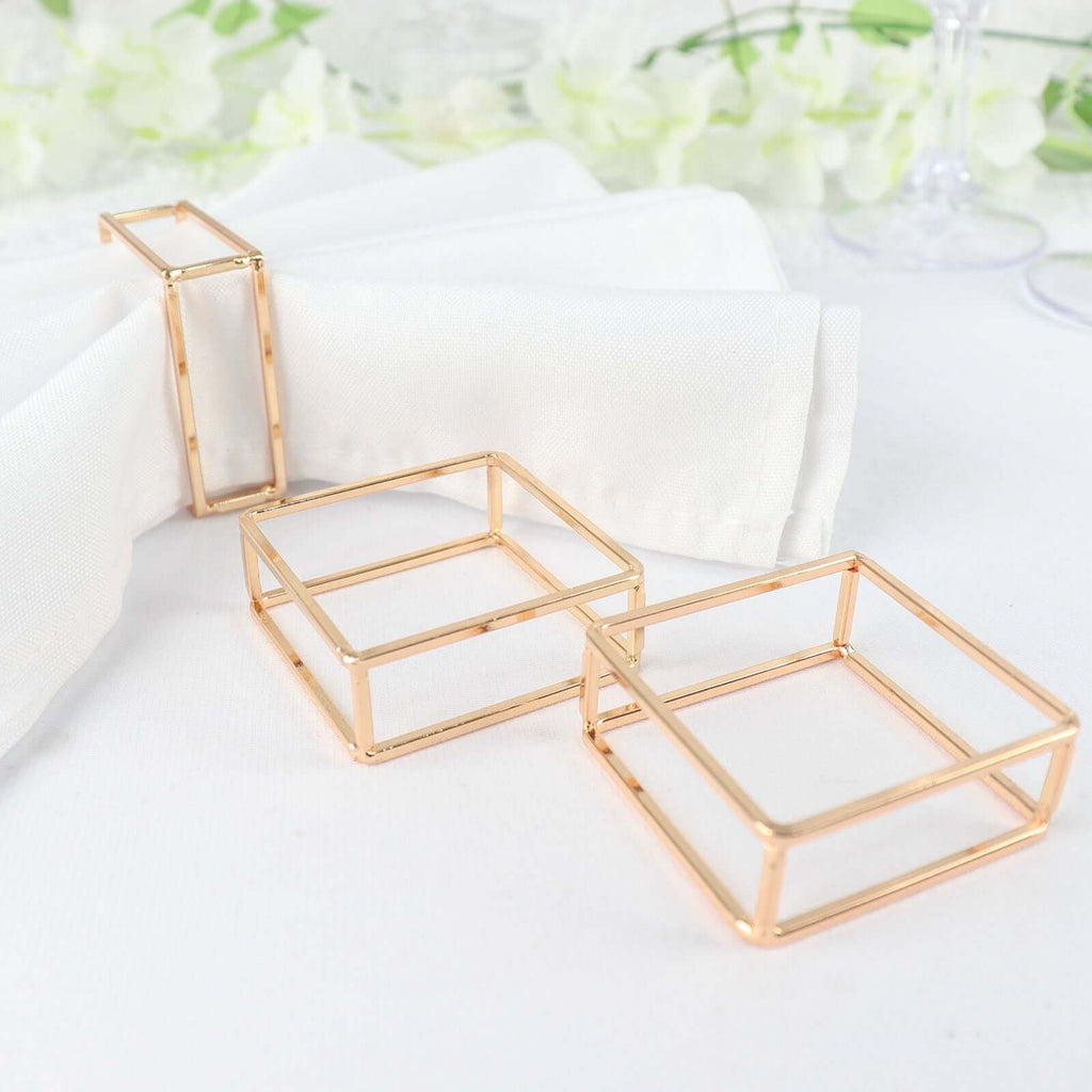 4 Pack Gold Metal Hollow Square Napkin Rings, Modern Geometric Cube Napkin Holders - Bell Racket Store