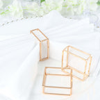 4 Pack Gold Metal Hollow Square Napkin Rings, Modern Geometric Cube Napkin Holders - Bell Racket Store