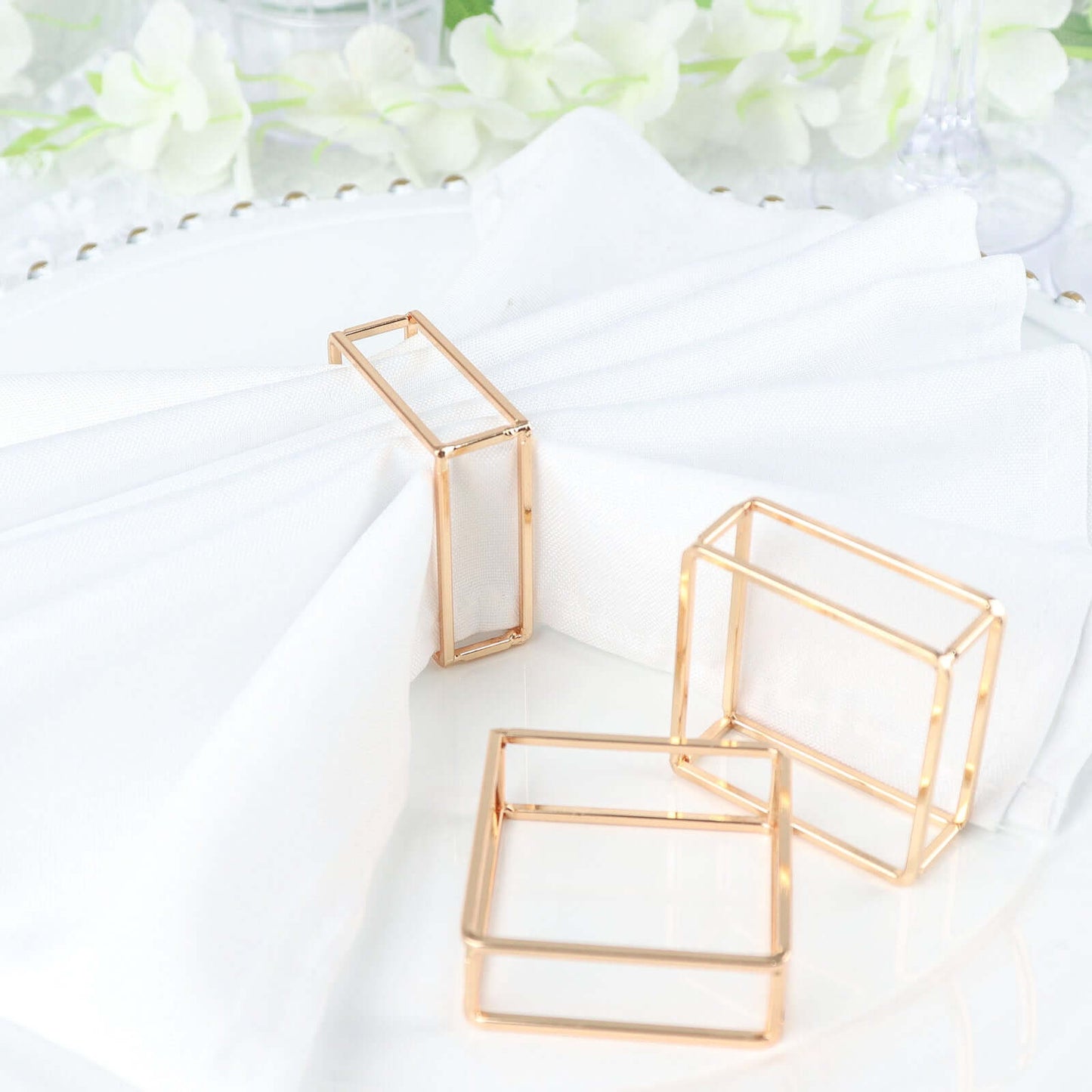 4 Pack Gold Metal Hollow Square Napkin Rings, Modern Geometric Cube Napkin Holders - Bell Racket Store