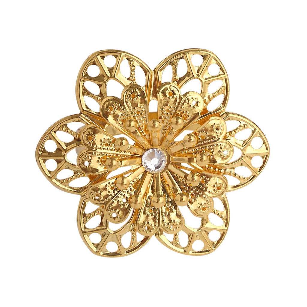 4 Pack Gold Metal Hollow Sun Flower Napkin Rings, Modern Flower Shaped Napkin Bands - Bell Racket Store