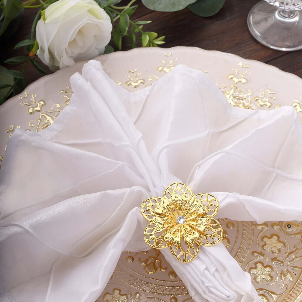 4 Pack Gold Metal Hollow Sun Flower Napkin Rings, Modern Flower Shaped Napkin Bands - Bell Racket Store