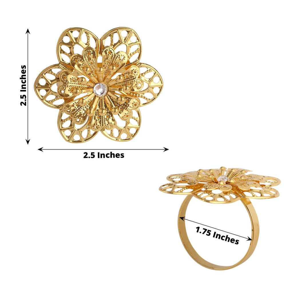 4 Pack Gold Metal Hollow Sun Flower Napkin Rings, Modern Flower Shaped Napkin Bands - Bell Racket Store
