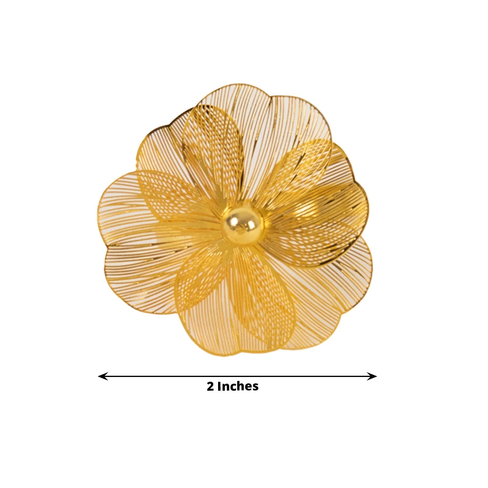 4 Pack Gold Metal Jasmine Flower Napkin Holders with Pearl Center, Decorative Floral Napkin Ring Bands - 2" - Bell Racket Store