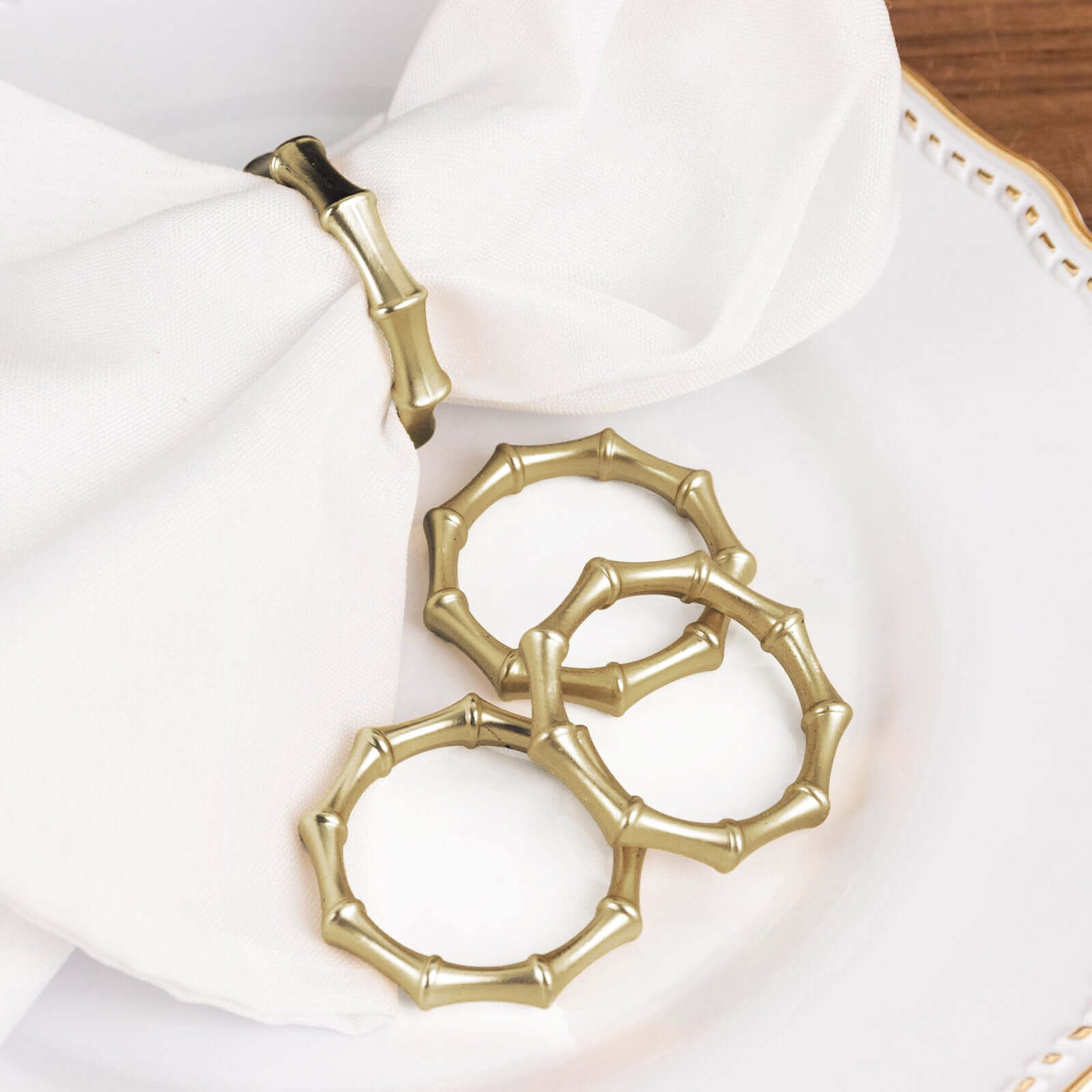 4 Pack Gold Metal Napkin Rings Bamboo Knuckle Style, Modern Serviette Holders - 2" - Bell Racket Store