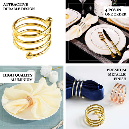 4 Pack Gold Plated Spiral Aluminum Napkin Rings - NestOCart