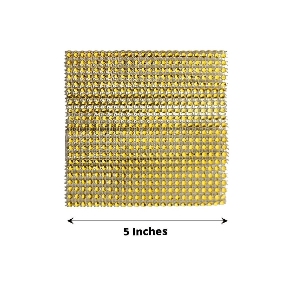 4 Pack Gold Rhinestone Mesh Velcro Backdrop Curtain Bands, Large Chair Sash Clip Tie Backs - 5"X10" - Bell Racket Store