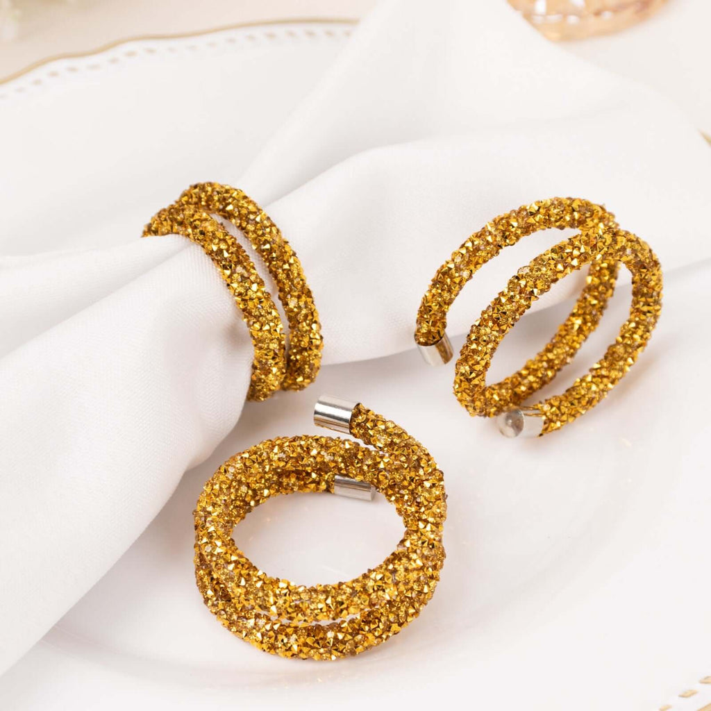 4 Pack Gold Rhinestone Swirl Napkin Rings, Sparkle Cloth Napkin Holders - Bell Racket Store