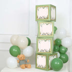 4 Pack Green Foliage Leaves Boho Design DIY Prop Balloon Boxes, Gender Neutral Baby Shower Party Decorations