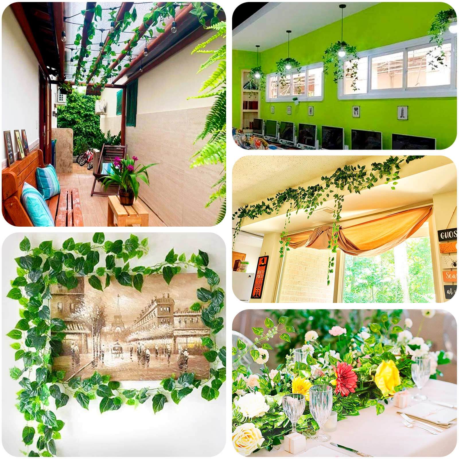 4 Pack Green Pothos Artificial Ivy Vine Hanging Plants, 3ft Fake Foliage Silk Leaves Garland - Bell Racket Store