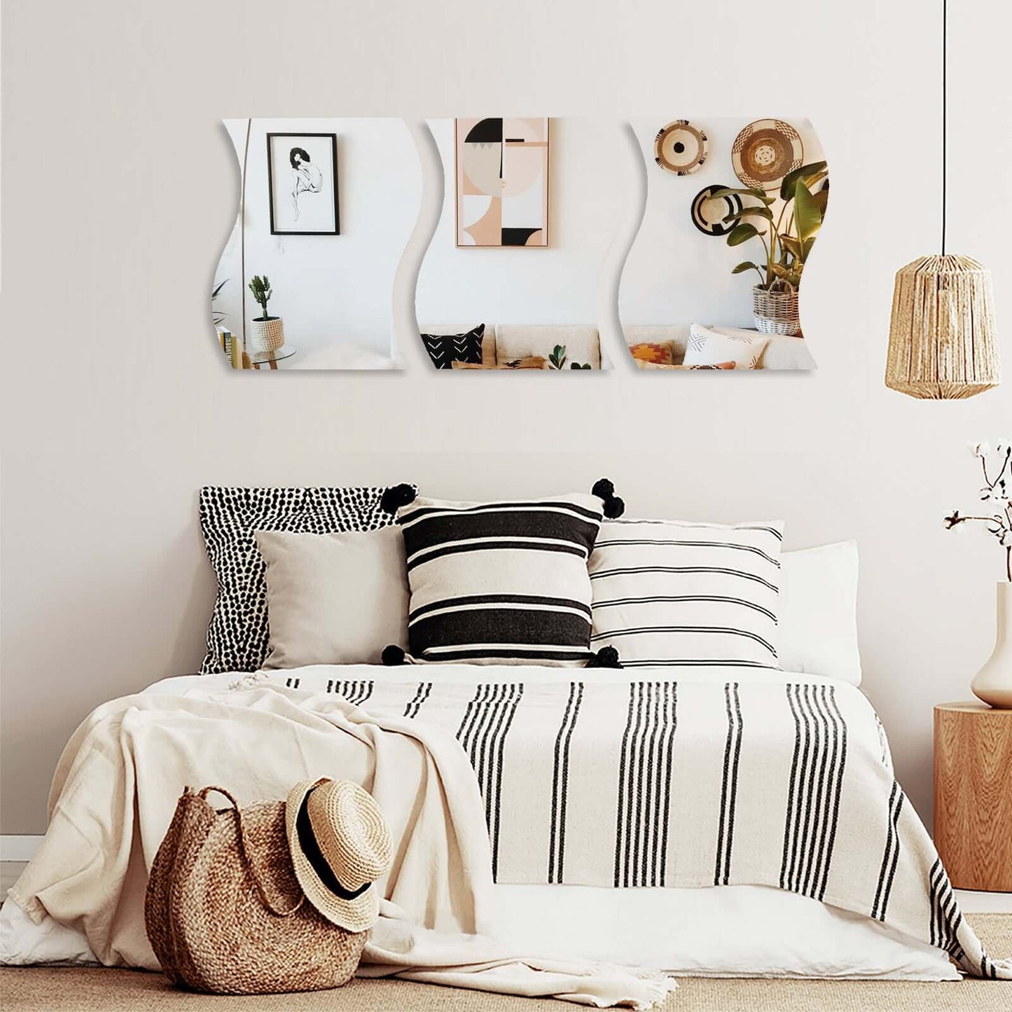 4 - Pack Hanging Wall Decor Wave Glass Mirror Table Centerpiece - Reflective Decorative Display 12" - NestOCart