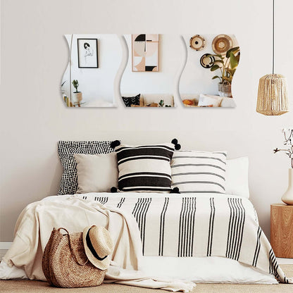 4 - Pack Hanging Wall Decor Wave Glass Mirror Table Centerpiece - Reflective Decorative Display 12" - NestOCart