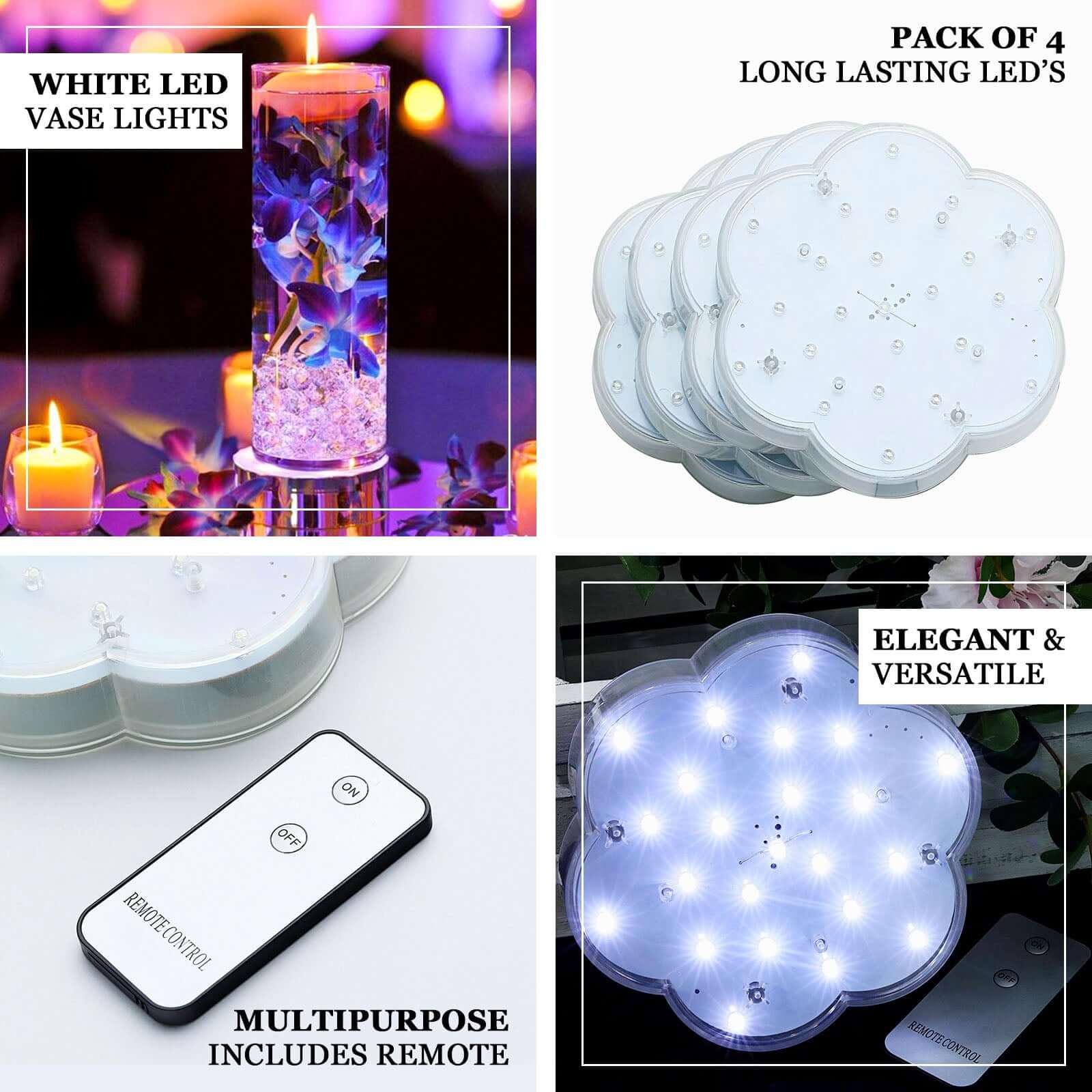 4 - Pack LED Disc Lights Flower Shaped Design White - 23 LEDs with Remote DIY Lighting 6" - NestOCart