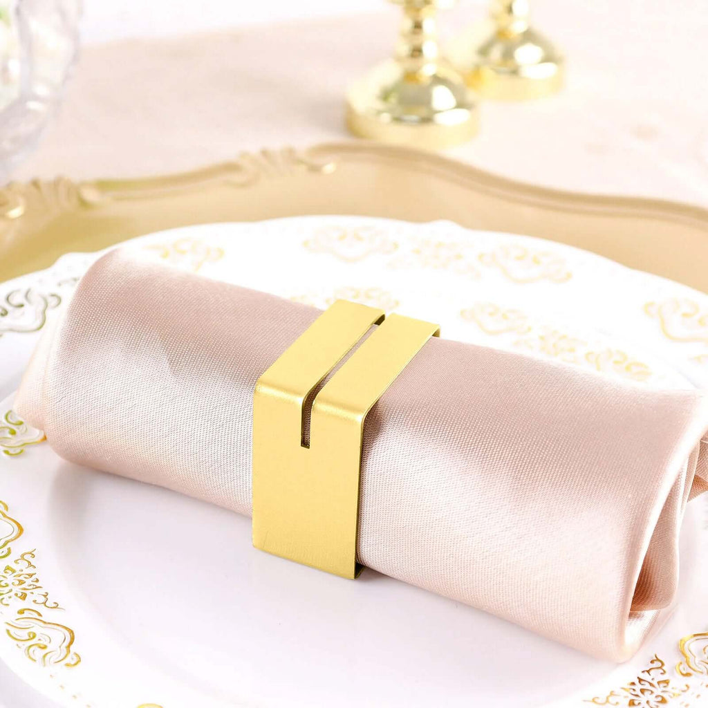 4 Pack Matte Gold Metal Square Napkin Rings with Place Card Holder, Modern Design Multipurpose Napkins Rings - Bell Racket Store