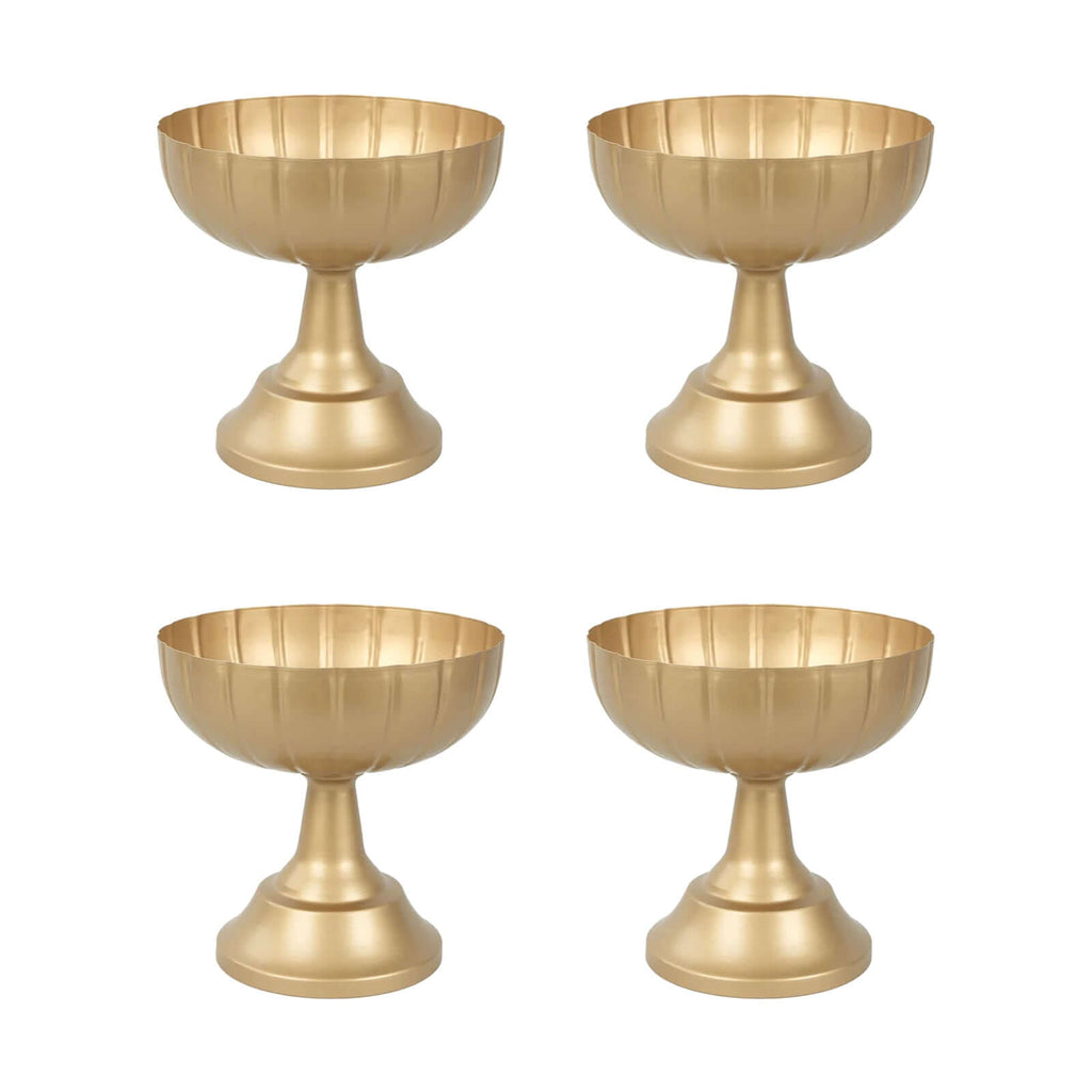 4 - Pack Metal Compote Pedestal Bowl Flower Vases in Grecian Urn Style Gold - Refined Floral Wedding Table Centerpieces 8.5" - Bell Racket Store
