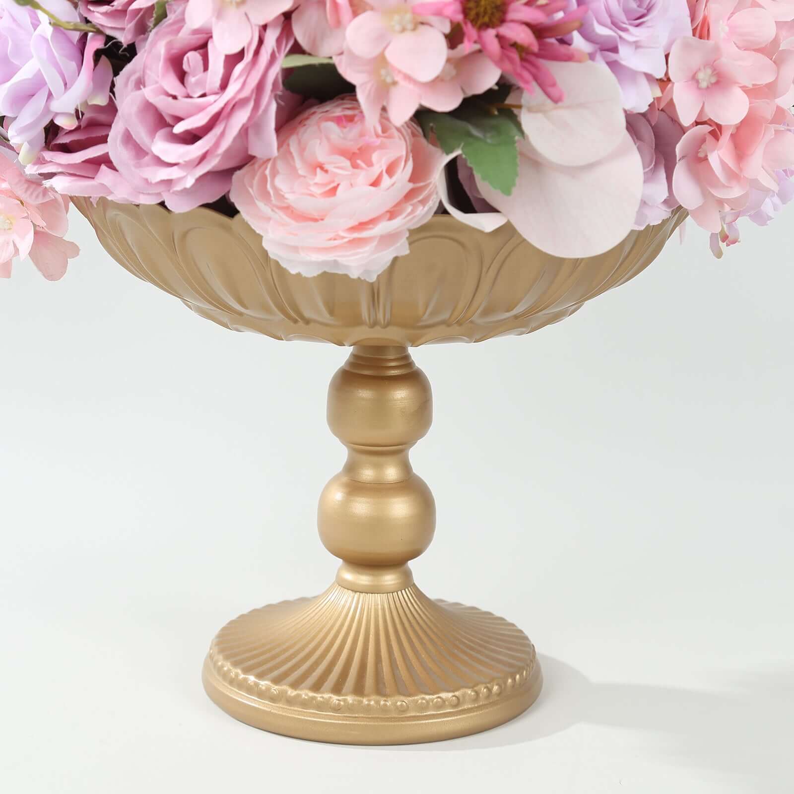 4 - Pack Metal Compote Pedestal Bowl Flower Vases with Vintage Floral Pattern Gold - Decorative Wedding Table Centerpieces 10" - Bell Racket Store